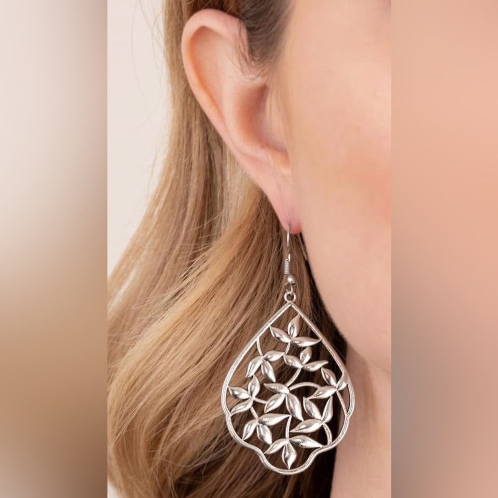 Silver teardrop floral earrings